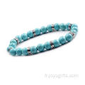 Femmes 2016 naturelles 24 perles rondes Turquoise Gemstone 8 Alliage Bracelet